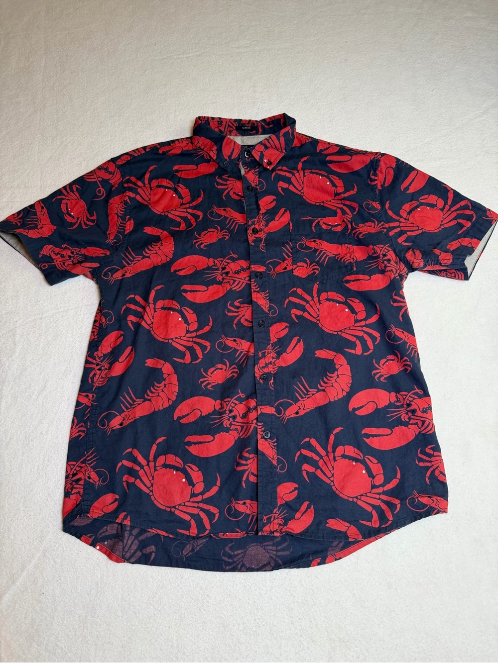Artistry In Motion Men's Red Crab Print Short-Sleeve Shirt Beach Vacation L